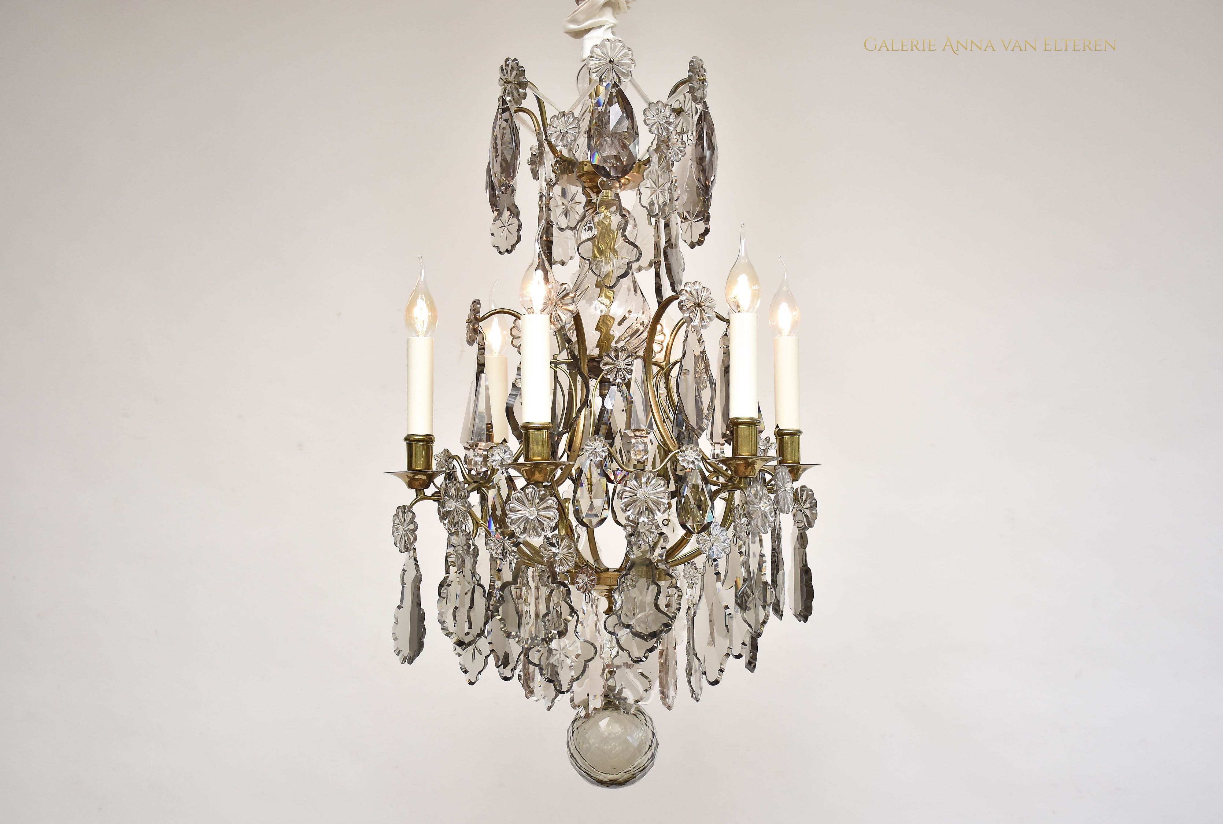 Rococo style brass and crystal chandelier