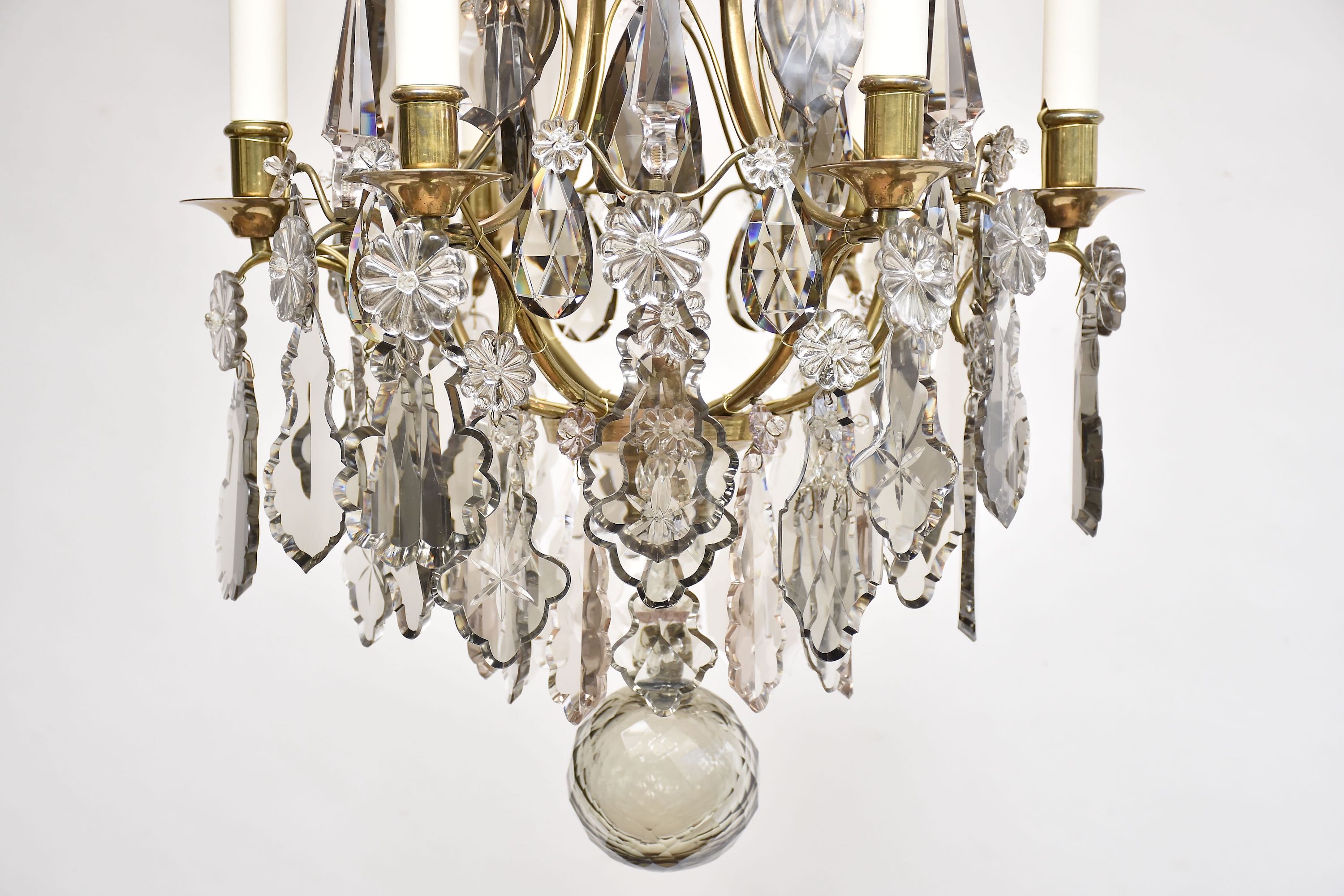 Rococo style brass and crystal chandelier