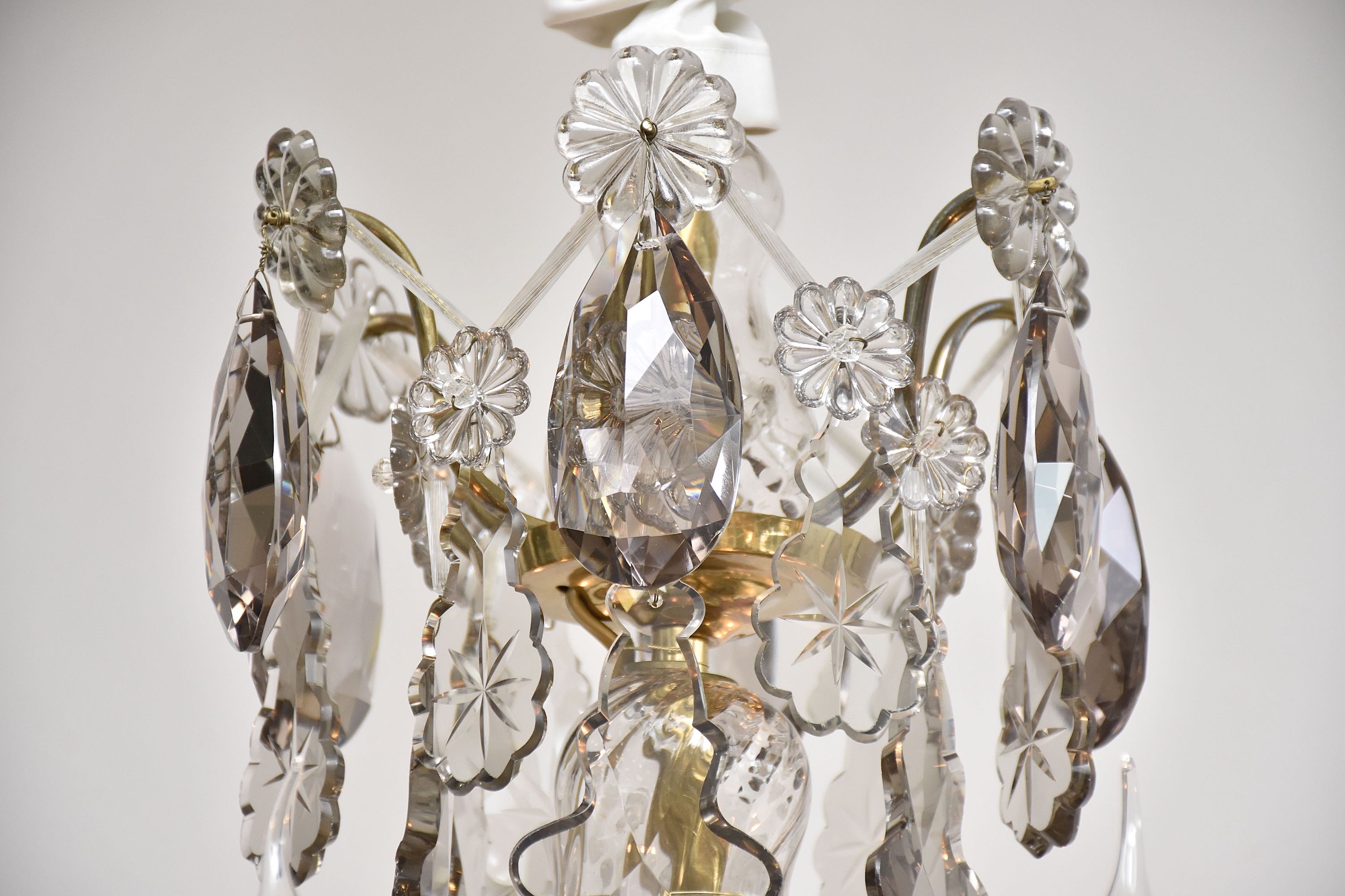 Rococo style brass and crystal chandelier