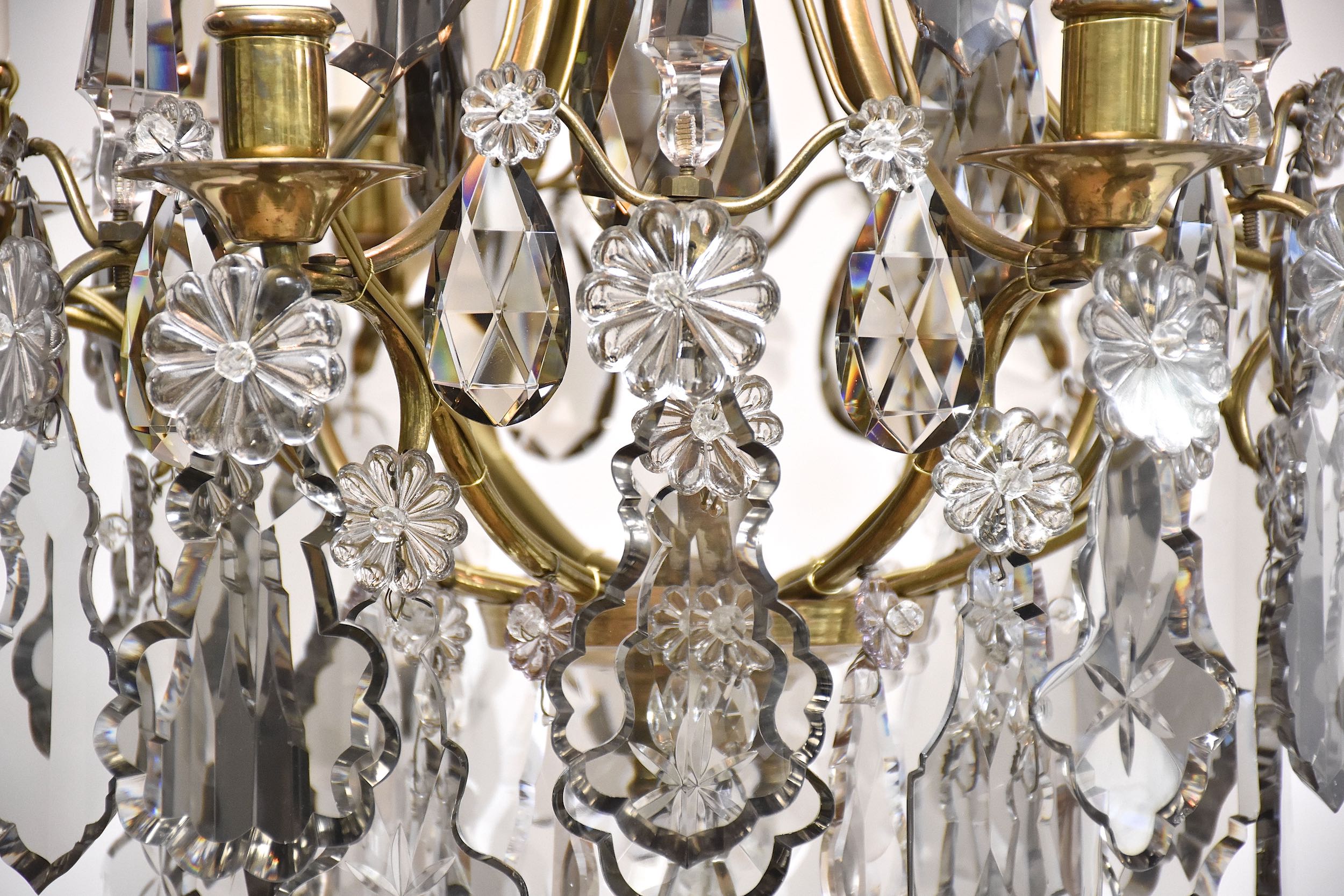 Rococo style brass and crystal chandelier