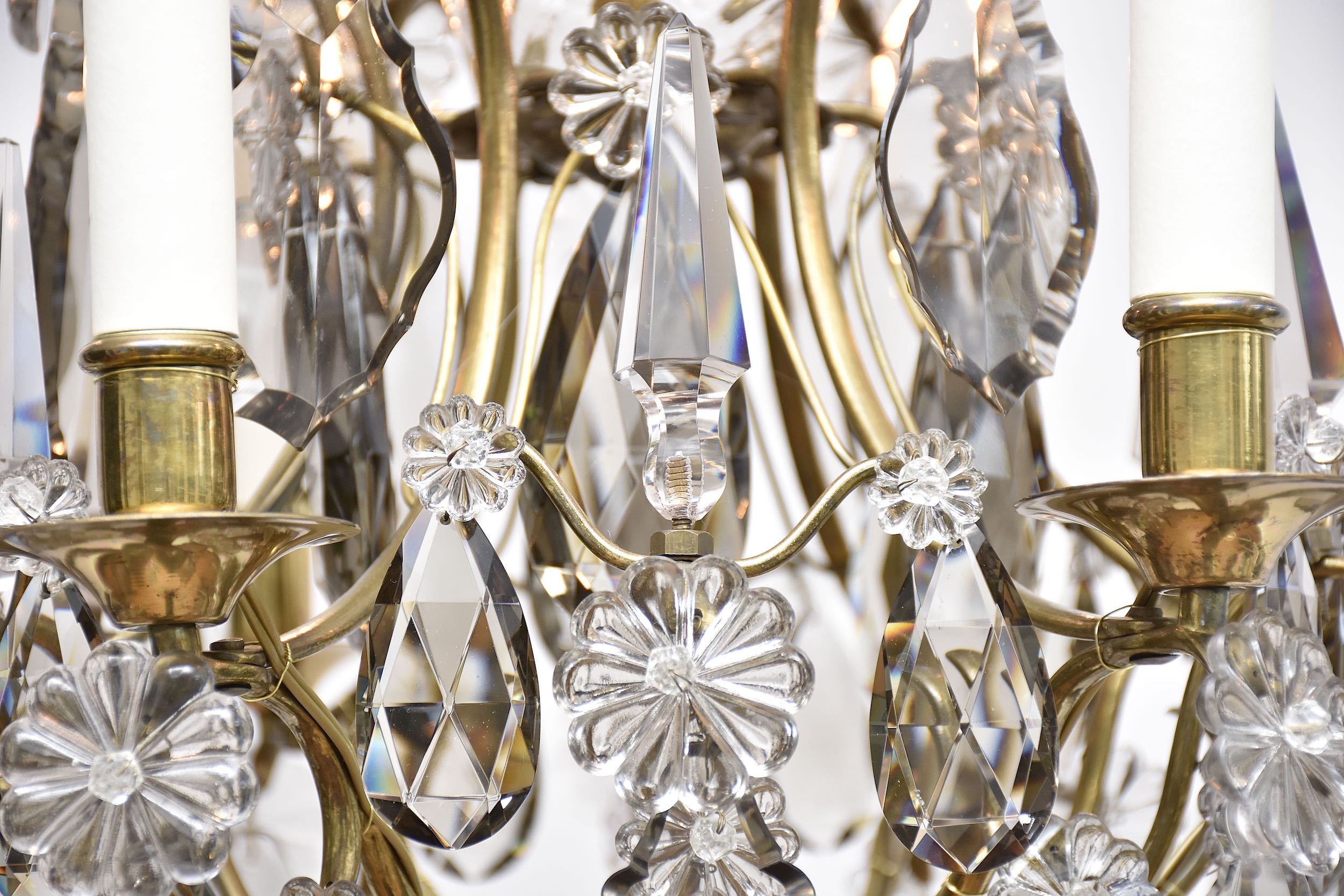 Rococo style brass and crystal chandelier