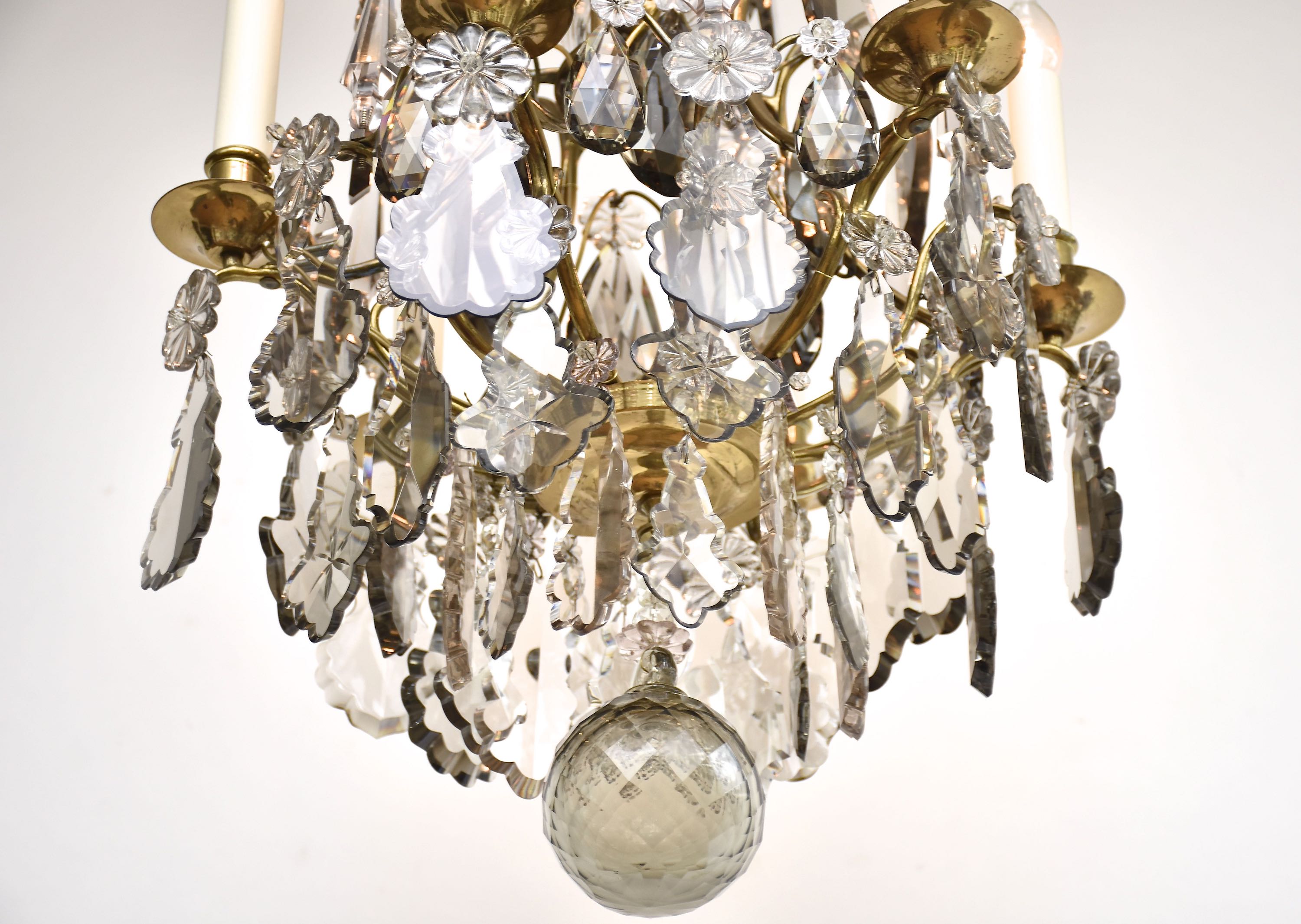 Rococo style brass and crystal chandelier