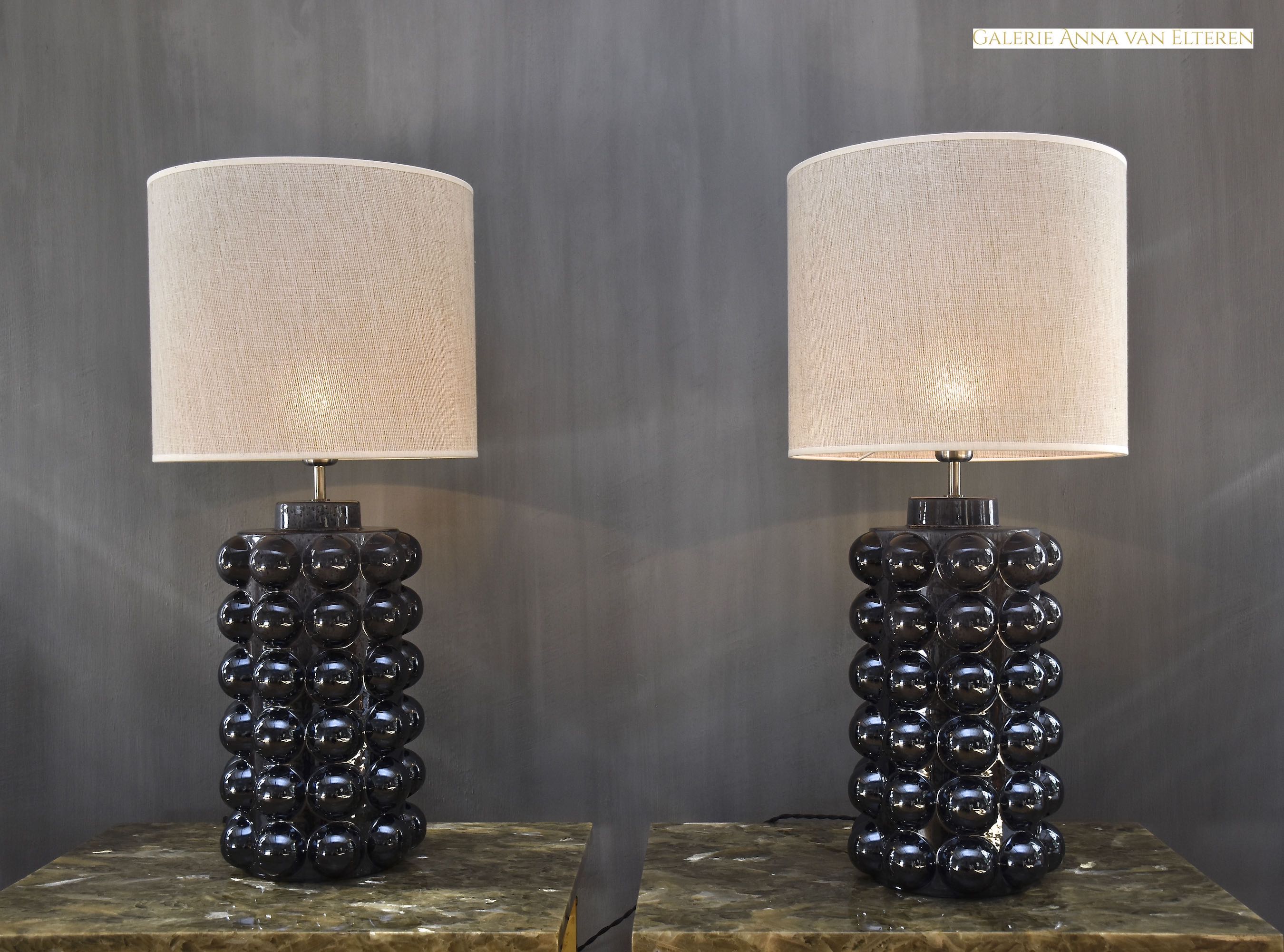 Pair of 20th c.  Swedish ceramic glazed table lamps