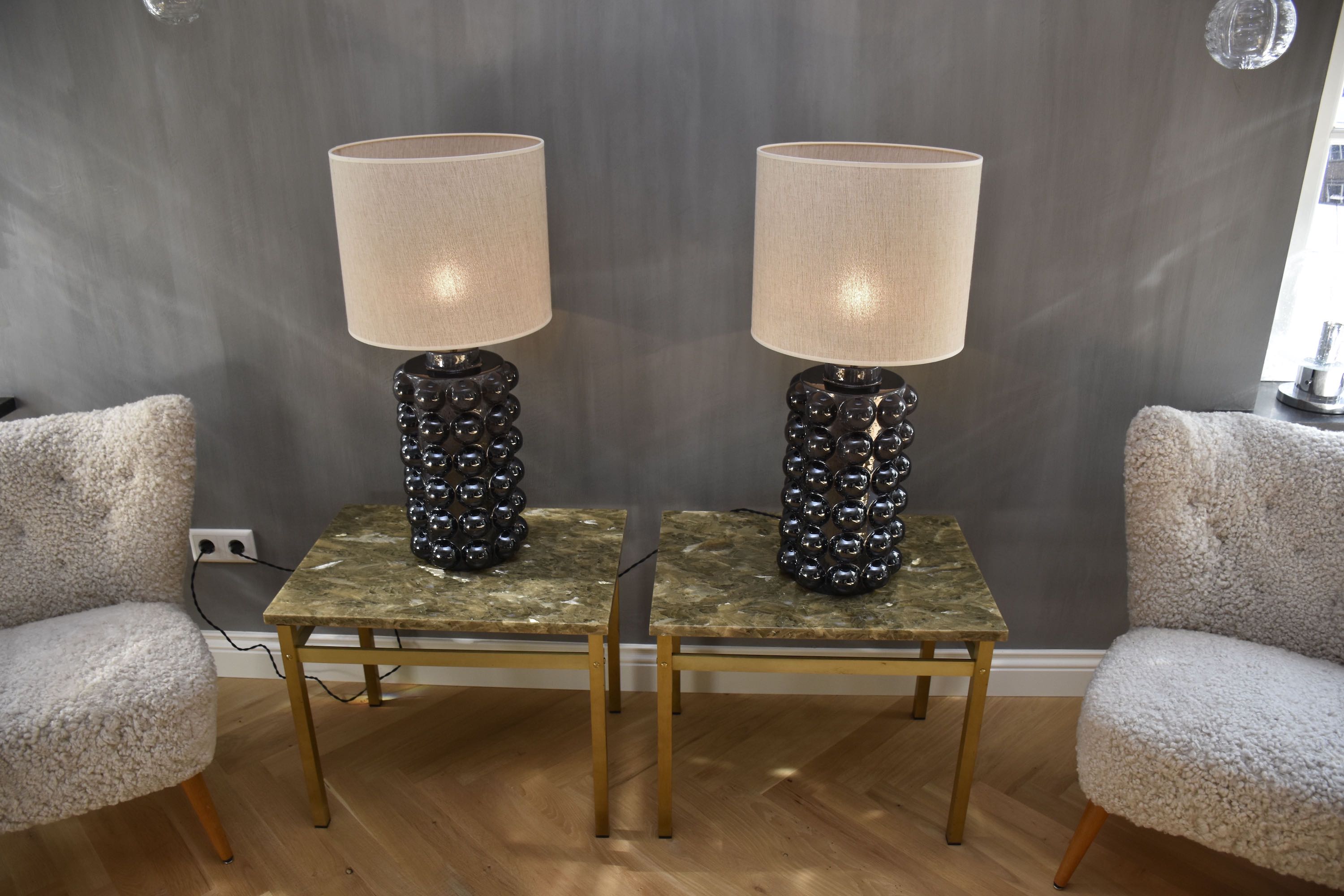 Pair of 20th c.  Swedish ceramic glazed table lamps