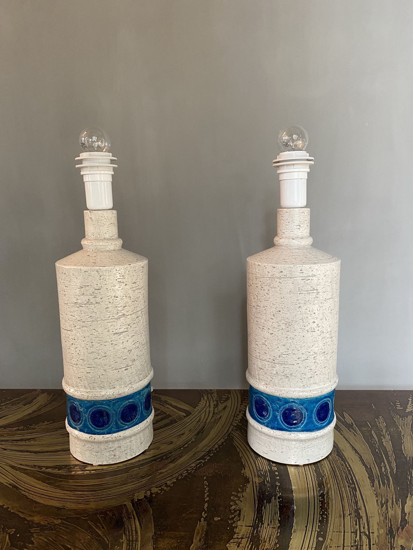 A pair of mid-century ceramic table lamps by Bitossi Italy