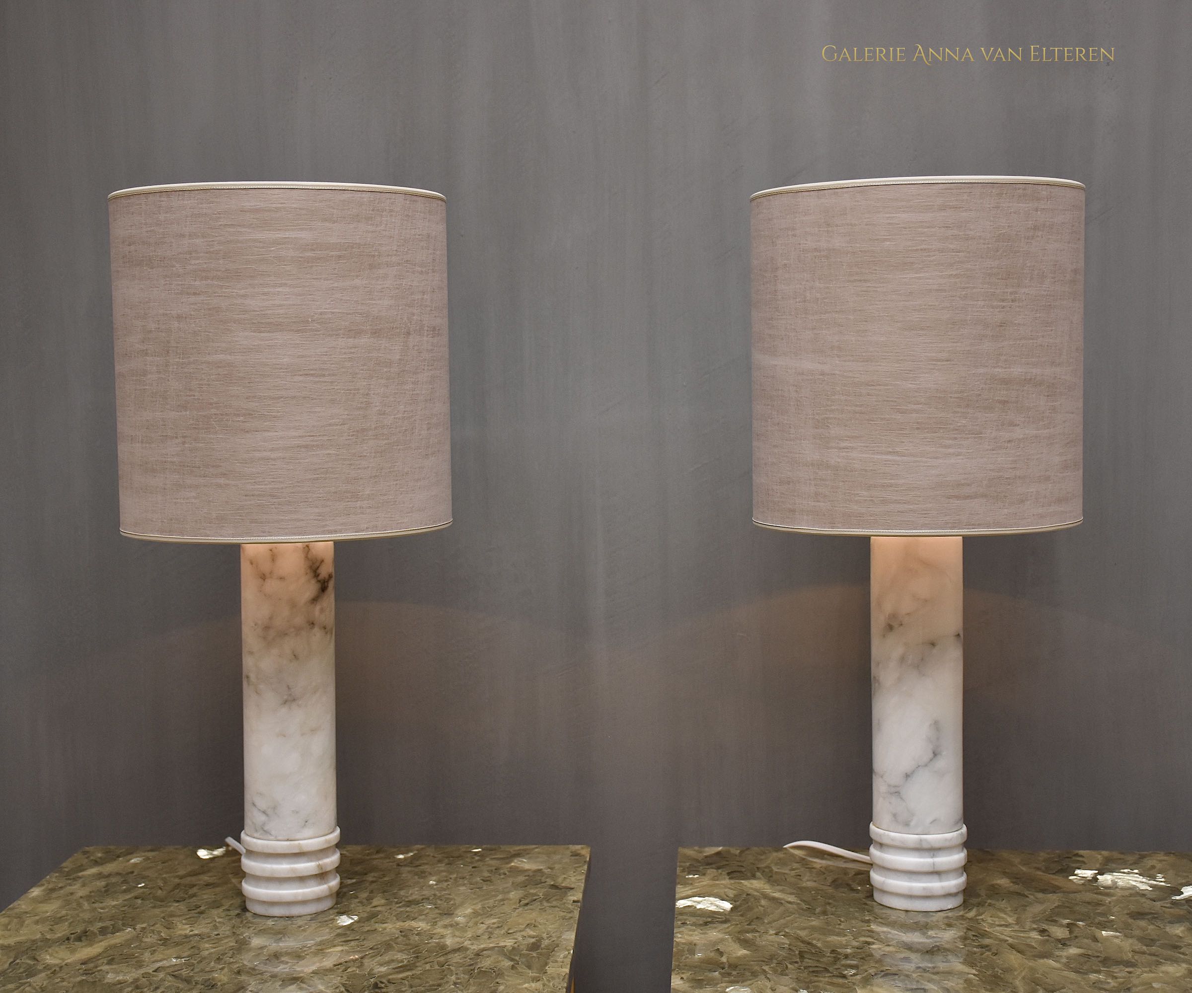 Mid-century pair Swedish  table lamps in carrara marble