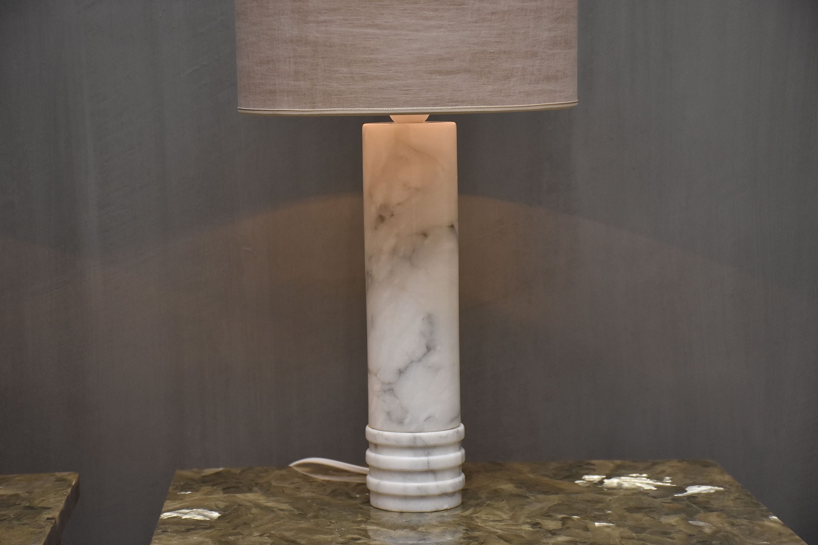 Mid-century pair Swedish  table lamps in carrara marble