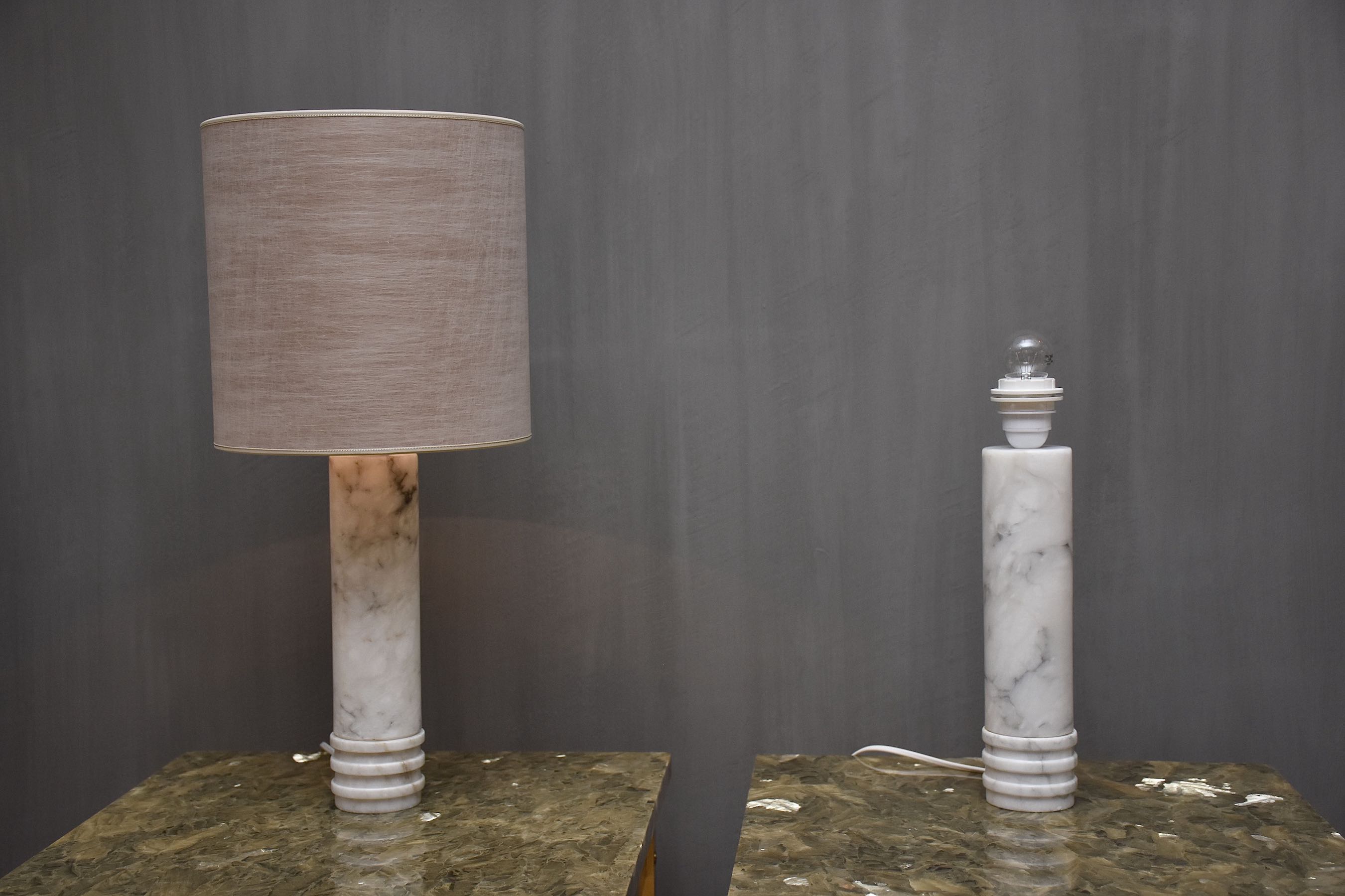 Mid-century pair Swedish  table lamps in carrara marble