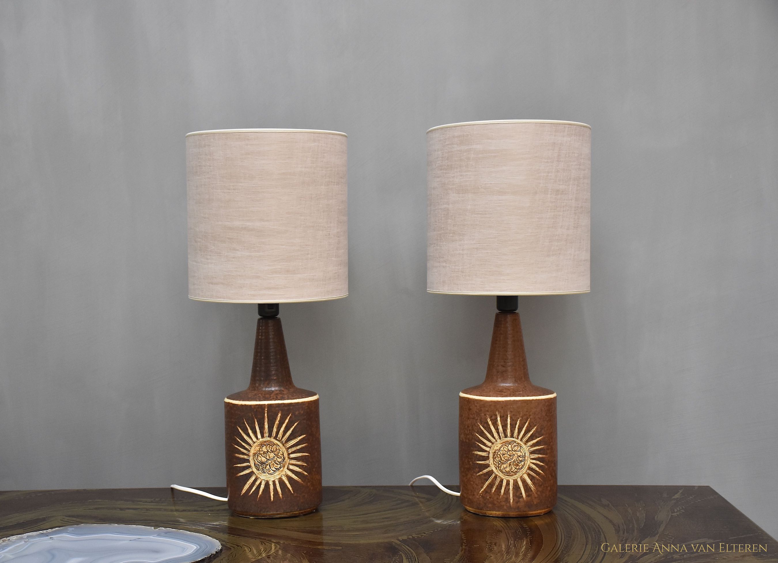 Pair of Scandinavian modern ceramic table lamps by Soholm, Denmark