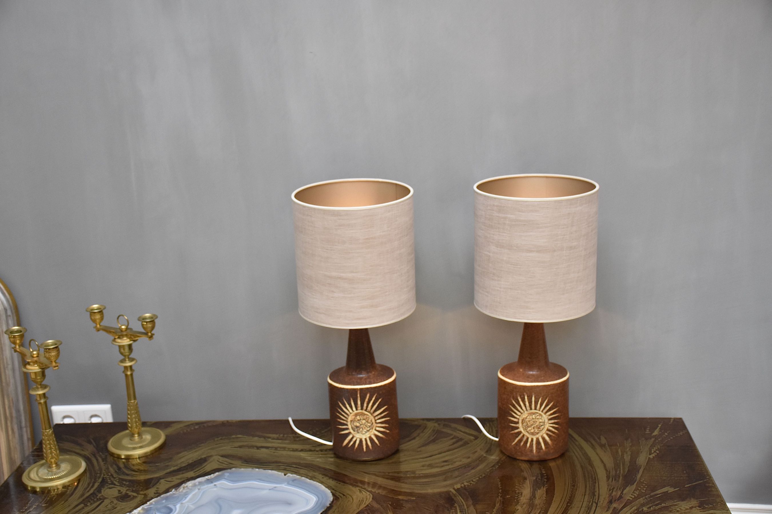 Pair of Scandinavian modern ceramic table lamps by Soholm, Denmark